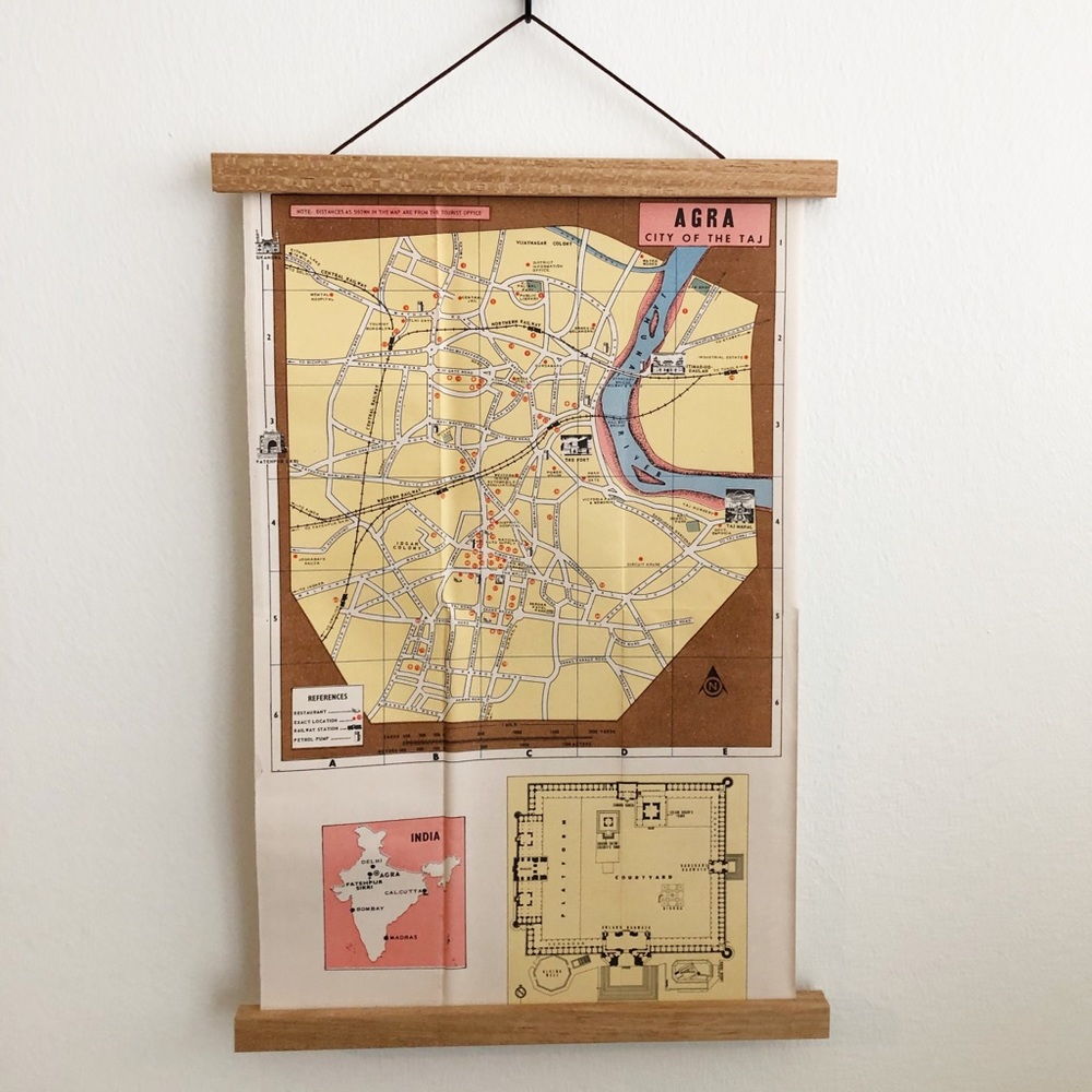 Vintage 1970s Map of Agra, India